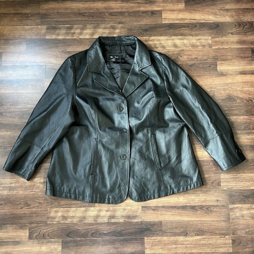 Maggie Barnes Leather Jacket Womans 1X 18/20 Black Lined‎ Moto Biker Bomber Coat